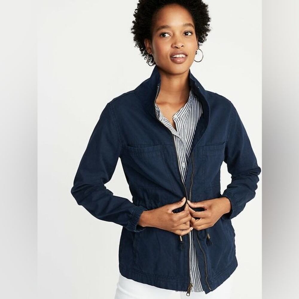 Women's full zip 100% cotton lightweight blue utility field jacket size XS
 b58